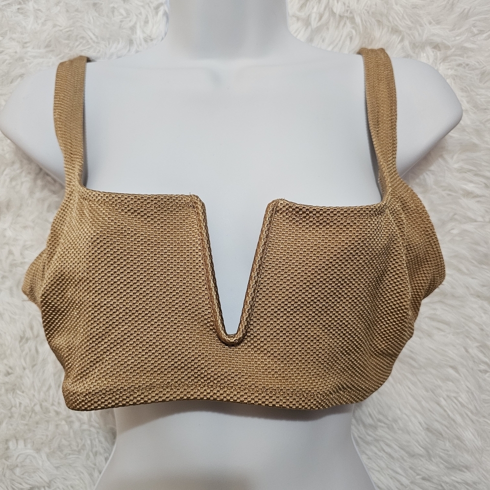 Aerie Tan Textured Bikini Top